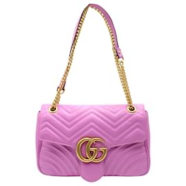 Gucci-Gucci 2016 Bolsa de ombro reedição GG Marmont em couro rosa-Rosa