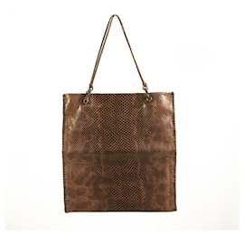 Prada-Bolso shopper mini PRADA de piel de lagarto repujada marrón con asas forradas-Castaño