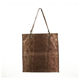 Prada-PRADA mini sac à main cabas en cuir marron embossé lézard avec anses doublées-Marron