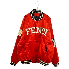 FENDI  Logo Patch Satin Bomber Jacket Red Red