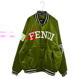 Fendi-FENDI  Logo Patch Satin Bomber Jacket Red-Red