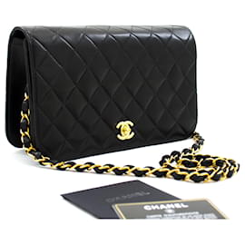 Chanel-Pochette CHANEL per borsa a tracolla con patta e catena in pelle di agnello trapuntata nera-Nero