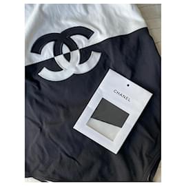 Chanel-Chanel CC Logo Einteiler Schwarz und Weiß Zweifarbige Größe 34 XS-Schwarz,Weiß