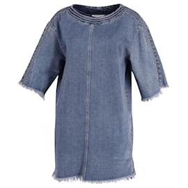 Chloé-Chloe Frayed Mini Dress in Blue Cotton Denim-Blue