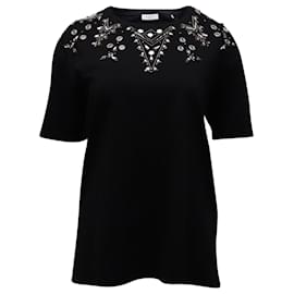 Sandro-Sandro Paris Embellished T-Shirt in Black Cotton-Black