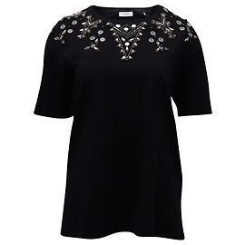 Sandro Paris Verziertes T-Shirt aus schwarzer Baumwolle Schwarz