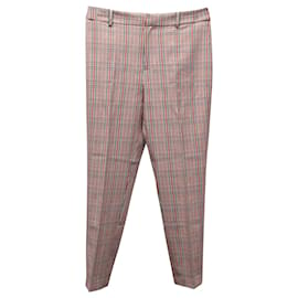Iris & Ink-Iris & Ink Plaid Print Straight-Leg Trousers in Red Polyester-Other