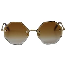 Chloé-Chloe Rosie Rimless Octagon Sunglasses in Gold Metal-Golden