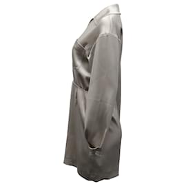 Nanushka-Nanushka Vestido de Camisa Recorte em Poliéster Triacetato Taupe-Cinza