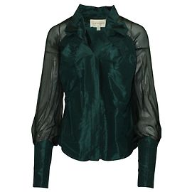 Zac Posen Flaschengrünes, elegantes Seidenhemd Grün