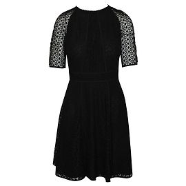 Reiss Schwarzes kurzärmliges Spitzenkleid Schwarz