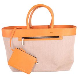 Sacola Victoria Beckham Quincy Inside Out em couro off white e laranja Multicor