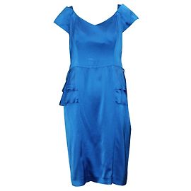 Reiss Blaues Satinkleid mit zartem V-Ausschnitt Blau
