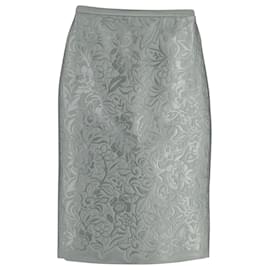 Burberry-Burberry Floral Embossed Pencil Skirt in Light Green Polyester -Other