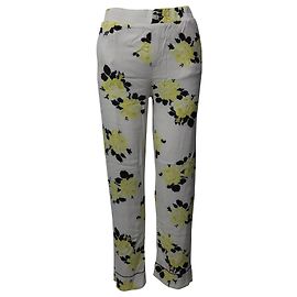 Ganni Pantalon à taille élastique à imprimé fleuri en viscose blanche Blanc