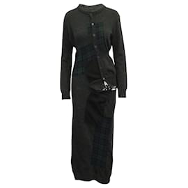 Yohji Yamamoto-Vestido Midi de malha contrastante Yohji Yamamoto Y em lã cinza carvão-Cinza