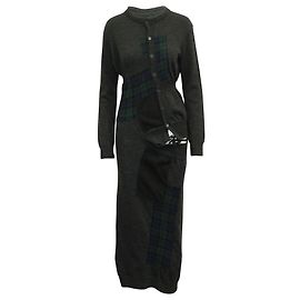 Yohji Yamamoto Y's Strick-Midikleid mit Kontrast-Patch aus anthrazitgrauer Wolle Grau