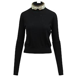 Marni-Marni Embellished Collared Sweater in Navy Blue Laine Wool-Blue,Navy blue