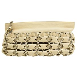 Pochette RODO en cuir entrelacé blanc cassé et chaînes argentées Blanc