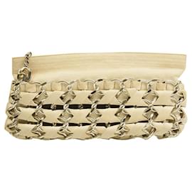 Rodo-RODO off white intertwined leather with silver chains clutch bag Handbag-White