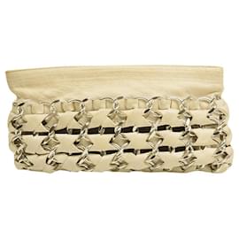 Rodo-RODO off white intertwined leather with silver chains clutch bag Handbag-White