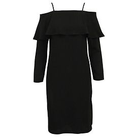 Iris & Ink Schulterfreies Midikleid aus schwarzem Polyester Schwarz