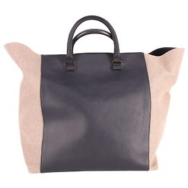 Borsa tote svasata a blocchi di colore Victoria Beckham in pelle bianca e blu navy Multicolore