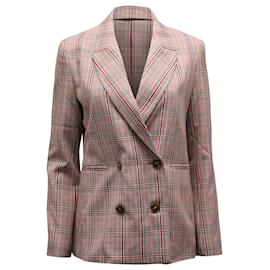 Iris & Ink Double-Breasted Plaid Blazer In Red Polyester Other