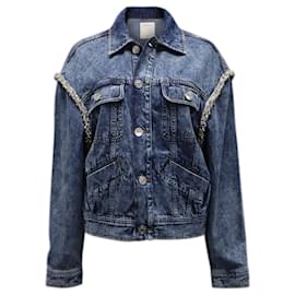 Sandro-Sandro Paris Crystal Embellished Jacket in Blue Denim Cotton-Blue