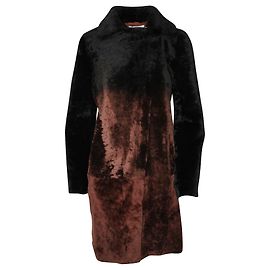 Sandro Schwarze und braune Lammfelljacke Braun