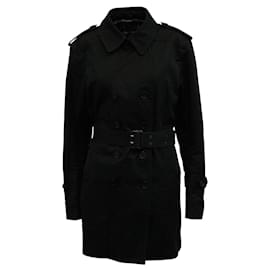 Sandro-Black Cotton Coat with Lambskin Trims-Black