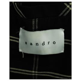 Sandro-Black Cotton Coat with Lambskin Trims-Black
