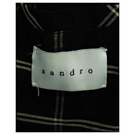 Sandro-Black Cotton Coat with Lambskin Trims-Black