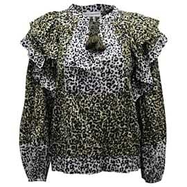 Ulla Johnson-Ulla Johnson Carissa Leopard Print Ruffled Blouse in Brown Cotton-Brown