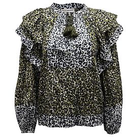 Ulla Johnson Carissa Rüschenbluse mit Leopardenmuster aus brauner Baumwolle Braun
