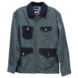 Junya Watanabe Man Zip Multi-Pocket Shirt Jacket in Blue Cotton Denim Blue
