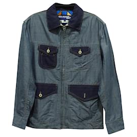 Junya Watanabe-Junya Watanabe Man Zip Multi-Pocket Shirt Jacket in Blue Cotton Denim-Blue