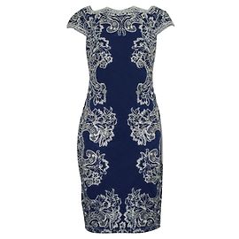 Tadashi Shoji Robe bleue avec dentelle blanche Bleu