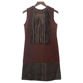 Louis Vuitton-LOUIS VUITTON Louis Vuitton [Domestic Regular] RW102A WRDR24W9I Lamb Leather Fringe Wool Sleeveless Dress-Brown,Black