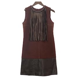 Louis Vuitton-LOUIS VUITTON Louis Vuitton [Domestic Regular] RW102A WRDR24W9I Lamb Leather Fringe Wool Sleeveless Dress-Brown,Black