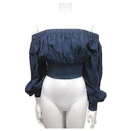 Alexander Mcqueen-Alexander McQueen Alexander McQueen tops ladies off-shoulder cropped blouse-Navy blue