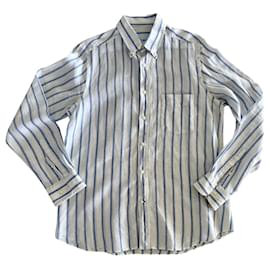Massimo Dutti-white linen shirt with blue stripes Massimo dutti T. l (Collar size 41-42)-White,Light blue
