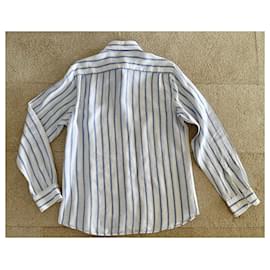 Massimo Dutti-white linen shirt with blue stripes Massimo dutti T. l (Collar size 41-42)-White,Light blue