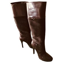 Botas de plataforma Gucci em couro e pelo de pony marrom Marrom