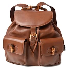 Gucci-Gucci Bamboo Leather Backpack-Brown