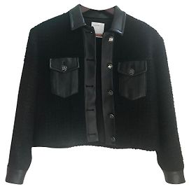 Giacca Sandro in tweed e pelle nera 36 Nero