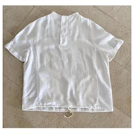 Adolfo Dominguez-Short-sleeved white linen shirt or sweatshirt T-White