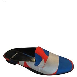 Mule de seda Pierre Hardy Preto Branco Vermelho Azul claro