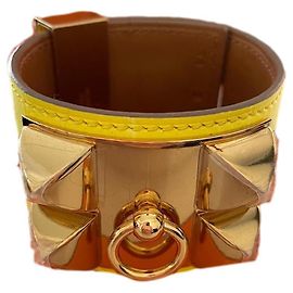 Pulseira Hermès Collier de Chien Amarela Crocodilo Amarelo