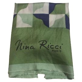 Pañuelo de seda vintage de Nina Ricci Blanco Azul Verde